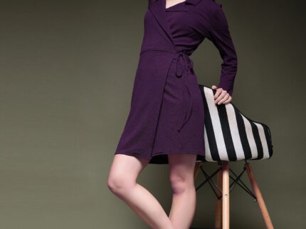 Dark Purple Plain Lycra Straight Dress