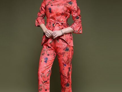 Deep Peach Printed Cotton Co-ord Set