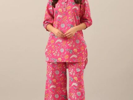 Pink Rayon Floral Printed Co-ords Set