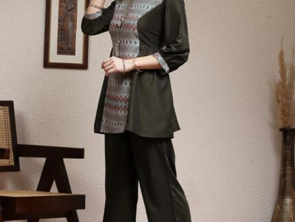Dark Olive Green Muslin Printed Co-ord Set