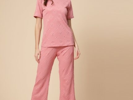 Peach Plain Lycra Co-ord Set