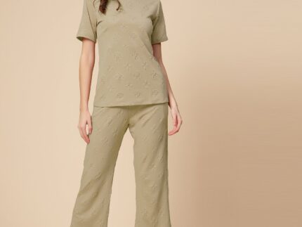 Beige Plain Lycra Co-ord Set