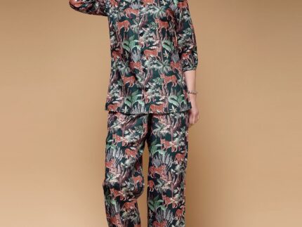 Dark Green Printed Cotton Co-ord Set