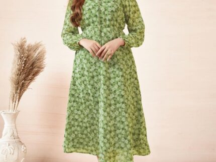 Pista Green Georgette Printed Dress