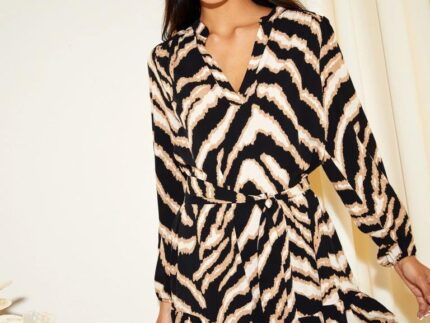 Black Polyester Printed A-Line Dress