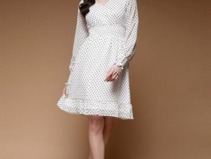 White Chiffon Printed A-Line Dress