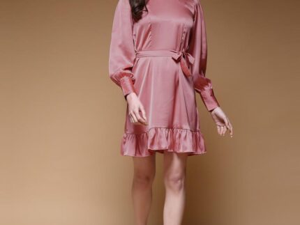 Dusty Pink Satin Plain A-Line Dress