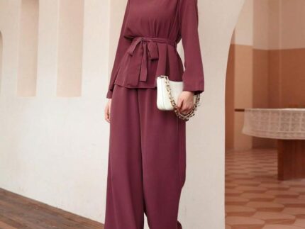Maroon ester Plain Co-ord Set
