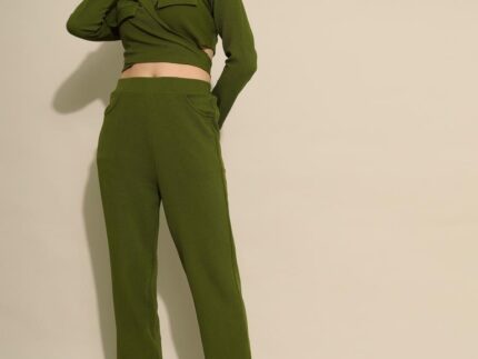 Mehandi Green Lycra Plain Co-ords Set