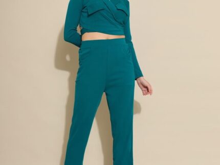 Teal Blue Lycra Plain Co-ords Set