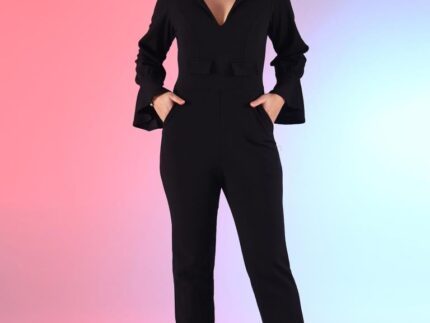 Black Lycra Plain Jumpsuit Dress
