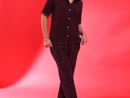 Maroon Lycra Plain Co-ords Set