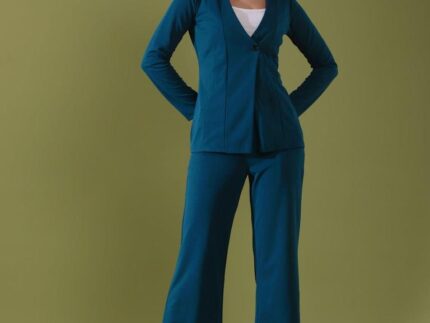 Teal Blue Lycra Plain Co-ords Set