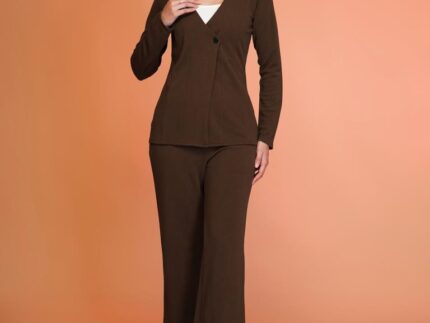 Brown Lycra Plain Co-ord Set