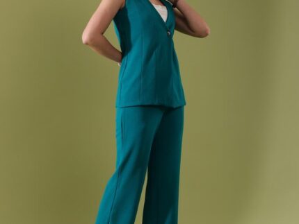 Teal Blue Lycra Plain Co-ords Set
