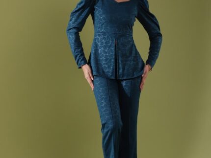 Teal Blue Lycra Plain Co-ords Set