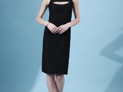 Black Cotton Plain Bodycon Dress