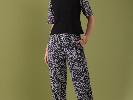 Black Lycra Printed Co-ord Set