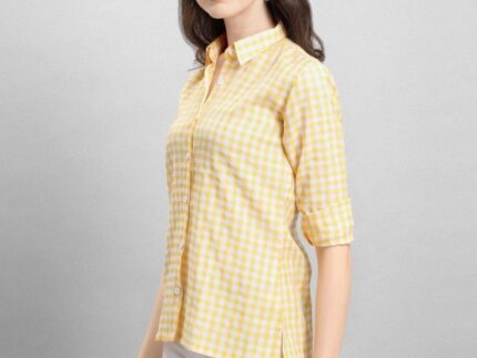 Precious Yellow Coloured Woven Checks Poly Cotton Tops