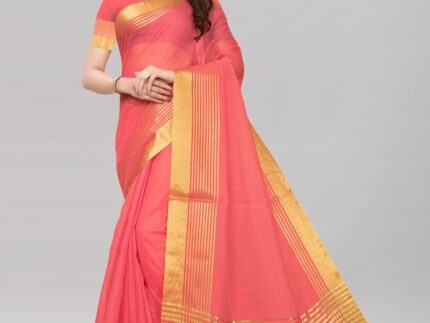 Peach Cotton Silk Saree