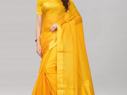 Yellow Cotton Silk Saree