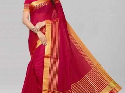 Red Gold Cotton Silk Saree
