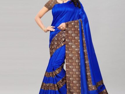 Blue Coloured Poly Silk Printed Saree