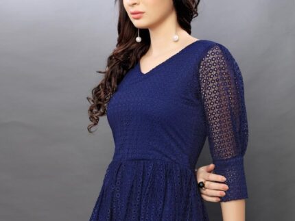 Ravishing Navy Blue Coloured Net Russell Net Tops