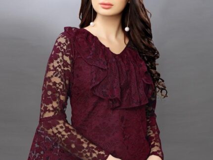 Beguiling Maroon Coloured Net Russell Net Tops
