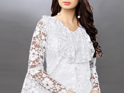 Alluring White Coloured Net Russell Net Tops