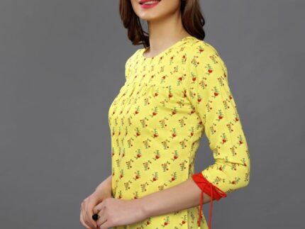 Breezy Yellow Coloured Printed Rayon Tops
